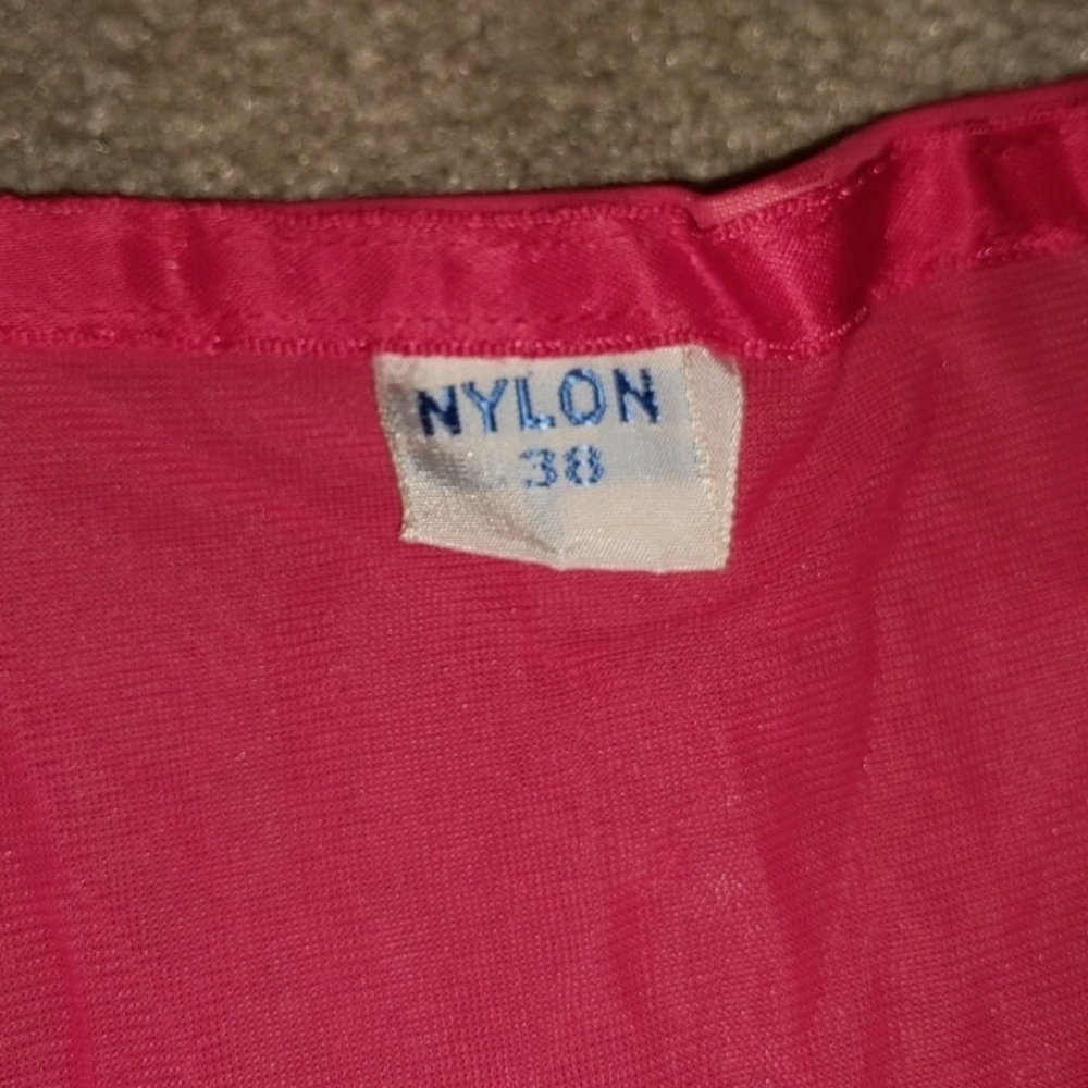 Vtg 40s Nightgown sz 38 nylon sheer peignoir lace embroidered red lace ruche - Picture 5 of 7
